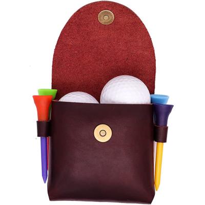 China Waist Golf Ball Bag Accessories Customized Leather Portable Waist Pouch Brown for sale