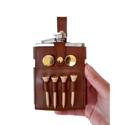 China Golf Tee Hop Flask Holder Personalized Leather Golf Tee Holder Hops Flask Cover Golf Related Hipflask Holder for sale