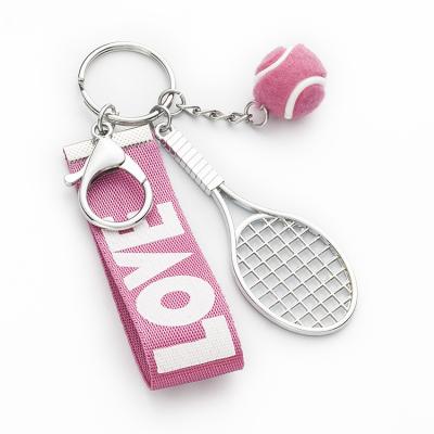 China Mini Exquisite 3D Metal Mini Exquisite 3D Balls Key Rings Tennis Racket Ball Keychains Tennis Sports Keychains Soccer Ping Pong Rubber Llaveros for sale