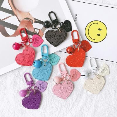 China PU Heart Colors Product Bell Key Chain Accessories Llaveros Metal Promotional Multi Leather Key Chains Charms Key Chain Key Holder for sale