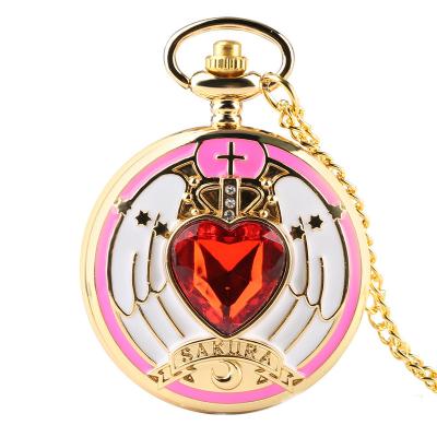 China Modern Fashion Anime Sailor Moon Pocket Watch Quartz Watches Laser Engrave Heart Necklace Girls Girl Novelty Gifts for sale