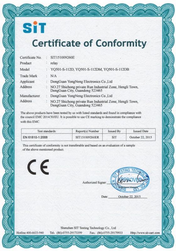 CE - Dongguan Yongneng Electronics Co., Ltd.