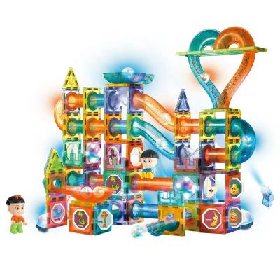 China Building Toy Marble Run Colorful Magnetic Tiles Magnetic Toys Set Safe Plastic Building Blocks For Kids for sale