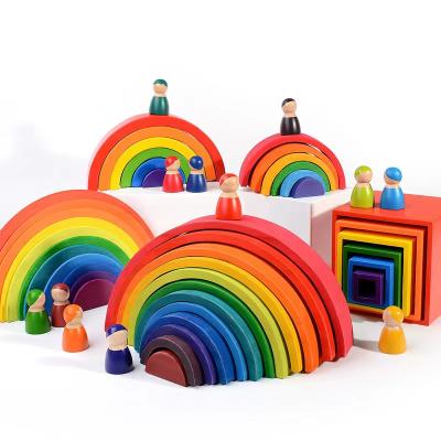 China Wooden Building Toy Newest Baby Rainbow Stacker Toys For Children Creative Rainbow Building Block Montessori Toy Children Educational for sale