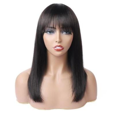 China Wholesale Short Body Wave Human Hair Full Machine Made Wigs With Bangs,Brazilian Straight Hair Bob Lace Wig With Front Fringe Bangs for sale