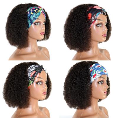 China Top Afro Kinky Curly Wigs Brazilian Virgin Hair Short Hair Wig Headband Afro Silk Color Silk Hair No Lace Wigs for sale