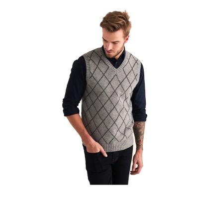 China Wholesale Fashion Anti-pilling Men's V-neck Diamond Pattern Knitted Wool Cashmere Sweater Vest for sale