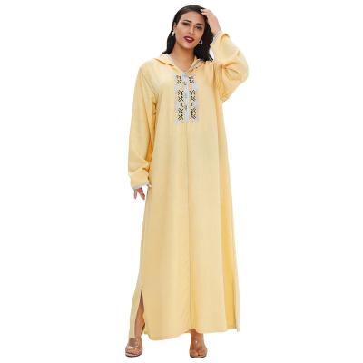 China Washable Women's Long Sleeve Muslim Dresses Ethnic Style Zipper Full Abaya Maxi Dress For Women With Hood for sale