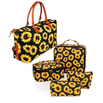 China Fashion Sunflower Causal Travel Bag With 4pcs Make Up Pocket Lady Set Summer Travel Handbag Set for sale