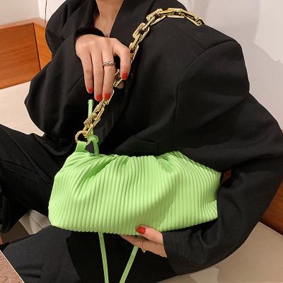 China PU ruffled striped leather women shoulder bags fashion pu handbags small ladies handbag for sale