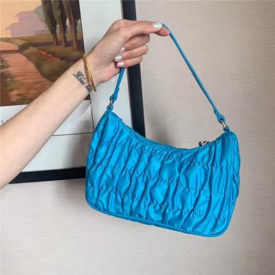 China 2021 latest fashion fashion TRAMP bag candy colors oblong bags pleated purses nylon handbags for sale