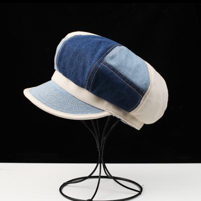 China Spring Blue Striped Beret Fashion Beret Denim Color Hat Japanese British Painter Beret Retro for sale