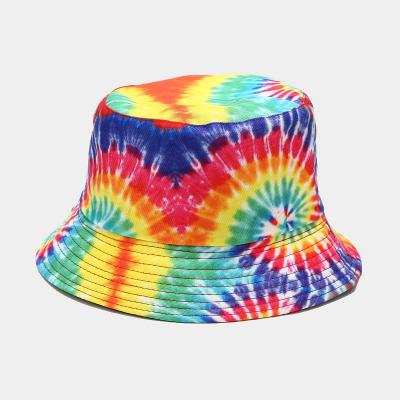 China Colorful Character Fashion Watercolor Bucket Hat Summer Tie Dye Rainbow Bucket Hat for sale