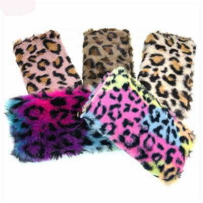 China New Pattern Anti-theft Fur Leopard Phone Wallet For Women Fashion Rfid Blocking Card Holder Fuzzy Purse Women Leopard Wallets for sale