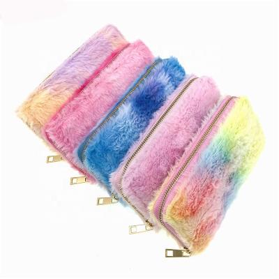 China Link Anti-theft Colorful Dye Furry Wallets For Young Lady Women Cute Fur Wallets Fuzzy Card Holder Long Phone Purses for sale