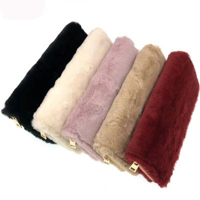 China Fuzzy Purses Wholesale Fashion Cheap Vintage Anti-theft Winter Colorful Furry Leather Long Card Holder Ladies Grab Women Wallet for sale