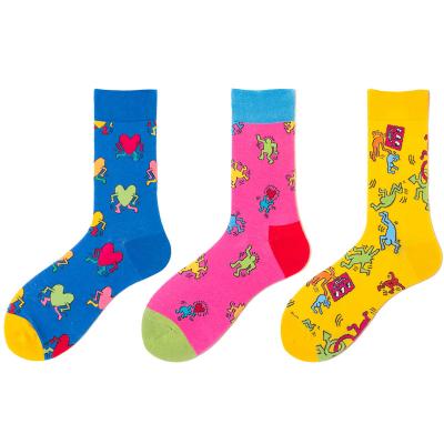 China Antibacterial Custom Design Socks Happiness Colorful Crew Socks for sale