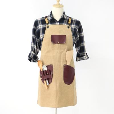 China AZOIC Free Canvas Apron Large Thickening Roasting Cafe Custom Logo Work Clothes Apron With PU Pockets for sale