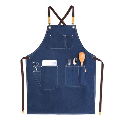 China AZO Free 16oz Washed Canvas Apron 100% Cotton Barber Work Apron Barista Apron for sale