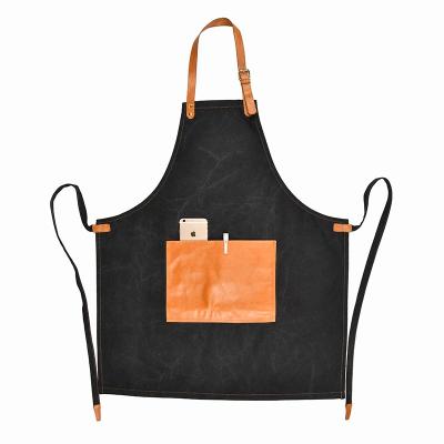 China AZO Free High Quality Wear Resistant Black Denim Canvas Work Apron With PU Pockets for sale