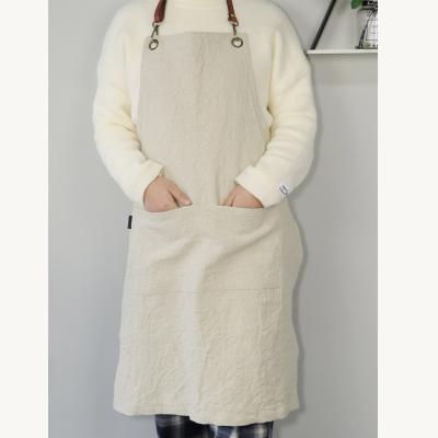 China AZO Free Simple High Quality Washed Canvas Apron With Adjustable Leather Shoulder Strap for sale