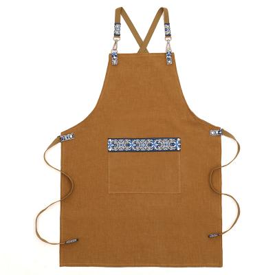 China Traditional Chinese Illustration Traditional Tea Restaurant Work And Housekeeping Uniform Linen Apron for sale