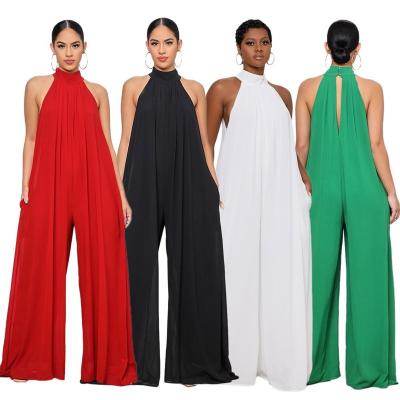 China New features playsuit features elegant halter women's sleeveless jumpsuit casual loose one-piece viable solid color wholesale for sale