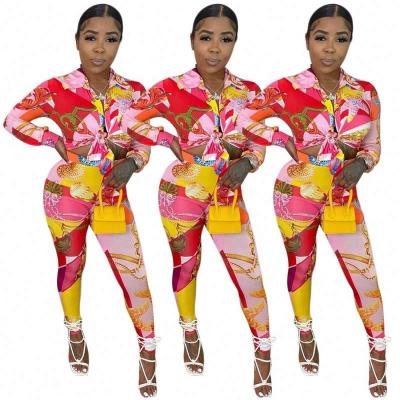 China 2022 Newcomers anti-static ladies rich and honorable red casual printing casual two-piece suit with high quality K7017 for sale