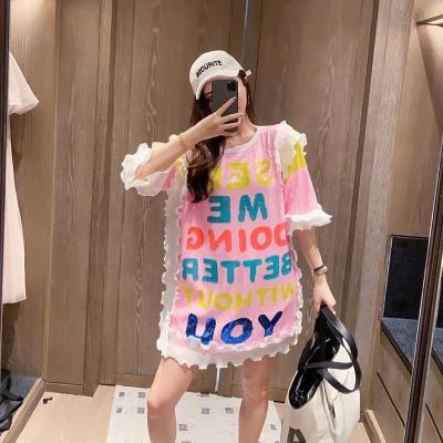 China Anti-static hot sale autumn and winter tie-dye printed T-shirt style hit the color women's long-sleeved round neck top T-shirt for female mujer for sale