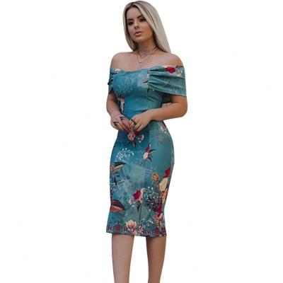 China Anti-Wrinkle 19209 2022 New Fashion Summer Vacation Style Beach Casual Strapless Knee-Length Print Bodycon Dresses for sale