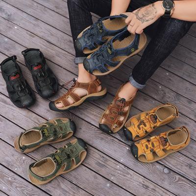 China New Durable Large Size Genuine Leather Shoes Whip Outdoor Beach Shoes Man Casual Sneakers Summer Quality Beach Slippers Mens Sandals for sale