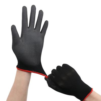 China PU Palm Fit Safety Work Glove 13Gauge Knitted Polyester Coating Anti-Slip Wear Liner PU Top Gloves in Black for sale