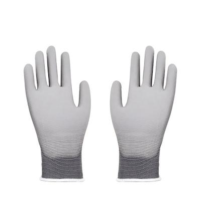 China Comfortable Work Glove Non-slip Knitted Polyester Palm Comfortable Production Line PU Coated Gloves for sale