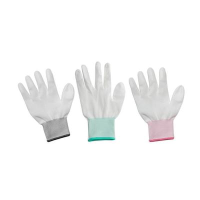 China Industrial Safety Work Gloves Labor Resources Construction Work Safety 13 Gauge Knitted Polyester PU Top Finger Coating Gloves for sale