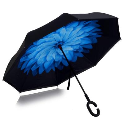 China All in 1 Factory in Xiamen Wholesale Flower Pattern Inverted Reverse Umbrella Double Layers Umbrella with Small MOQ for sale