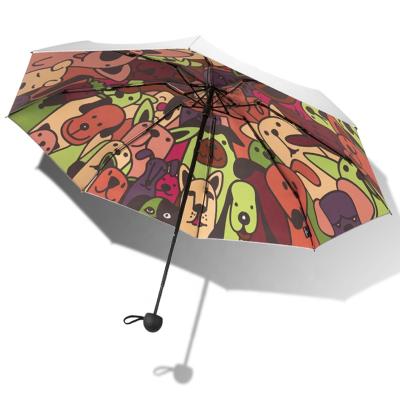 China Wholesale Vogue Xiamen Fabric Umbrella Dog Printing 5 Folds Silver Coating Ultra Light Umbrella for sale