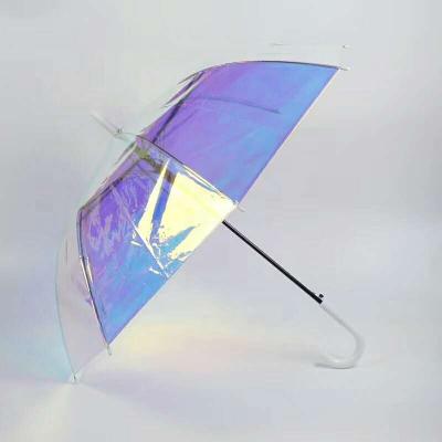 China All in 1 long automatic POE plastic iridescent pearl color fashion magic laser changing umbrella for wholesales for sale