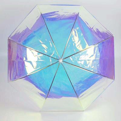 China All in 1 Holographic Iridescent Pearl Reflective Transparent POE Laser Magic Umbrella No MOQ for sale