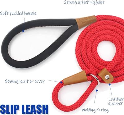 China Stocked 6 feet (about 1.8 m) dog leash Sliding leash 2 pieces Strong Heavy woven dog training leash for medium large and small dogs (pin for sale