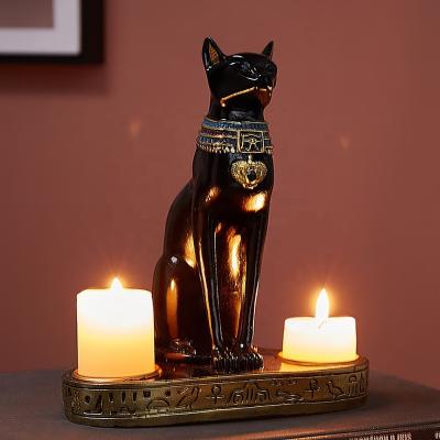 China Exotic Home Ministry Gifts Vintage Cat Candlestick Resin Goddess Decoration Bastet Figurine Egyptian China Nice Statue for sale