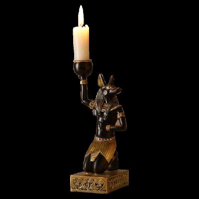 China Figurine Home Ancient Egyptian Desktop Craft Candle Holders Nice Decoration Dog God Anubis Sphinx Goddess Home Gifts for sale