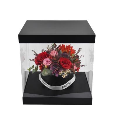 China Custom Square Black Cardboard Gift Packaging Plastic Clear Flower Box for sale