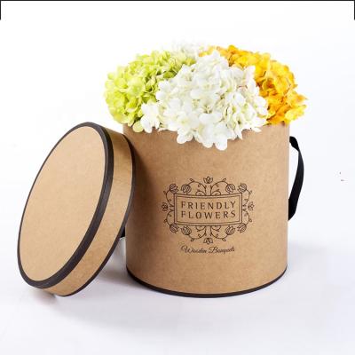 China Recyclable Brown Kraft Cajas Custom Gift Packaging Para Flores Round Box Flower for sale