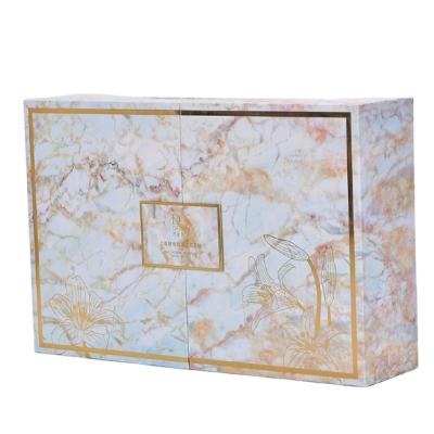 China Luxury White Logo Marble Empty Paper Cardboard Recycled Materials Gift Brand Box Cosmetic Packaging for sale