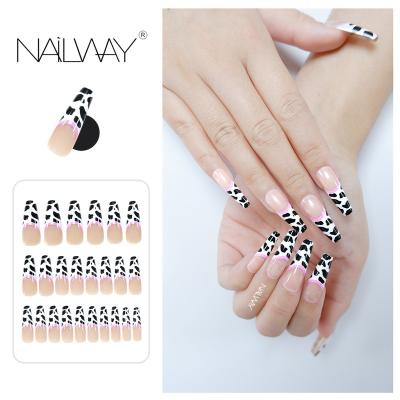 China Easy Apply High Quality Durable Cow Print Luxury Fake Nail Coffin Tips Full Cover Fake Nails for sale