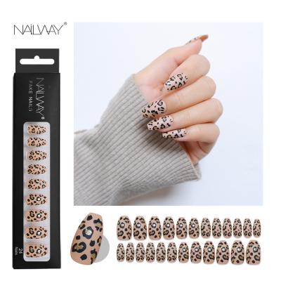 China Easy Apply Ready To Ship Full Coverage Nails Leopard Print Medium Long Press On Nails Fake Nails for sale