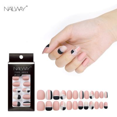 China Easy Apply Custom Packaging Pink Color Wholesale Round False Nails Oval Short Press On Nails for sale