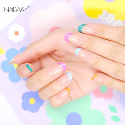 China Easy Apply High Quality Custom 24 Pcs Shiny Colorful Nail Tips False Nails Short Oval Press On Nails for sale