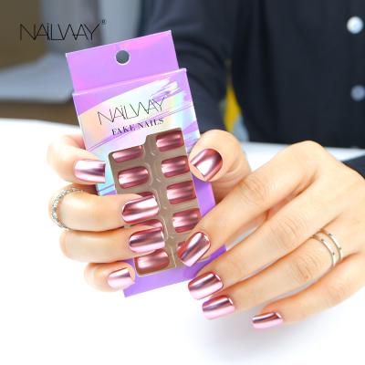 China Easy Apply Customized 24pcs Finger Nails Mirror Private Label Short Press On Pre Design Nails for sale