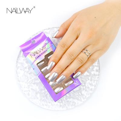 China Easy Apply Full Cover Custom Finger Nails Mirror Effect Shiny Short False Nails Press On for sale